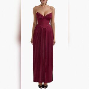 Strapless Pleated Cabernet Gown